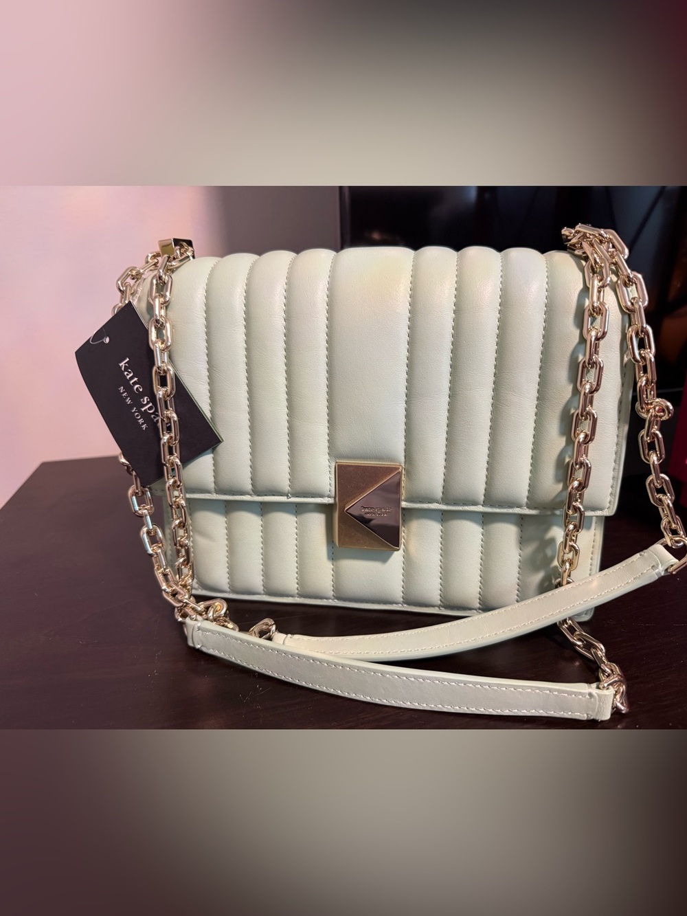 kate spade Quilted Shoulder Bag in Mint Green with Gold Hardware